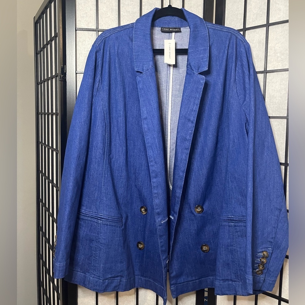 NWT Lane Bryant Stylish Blue Double Breasted Denim Blazer Size 20 - Picture 6 of 11